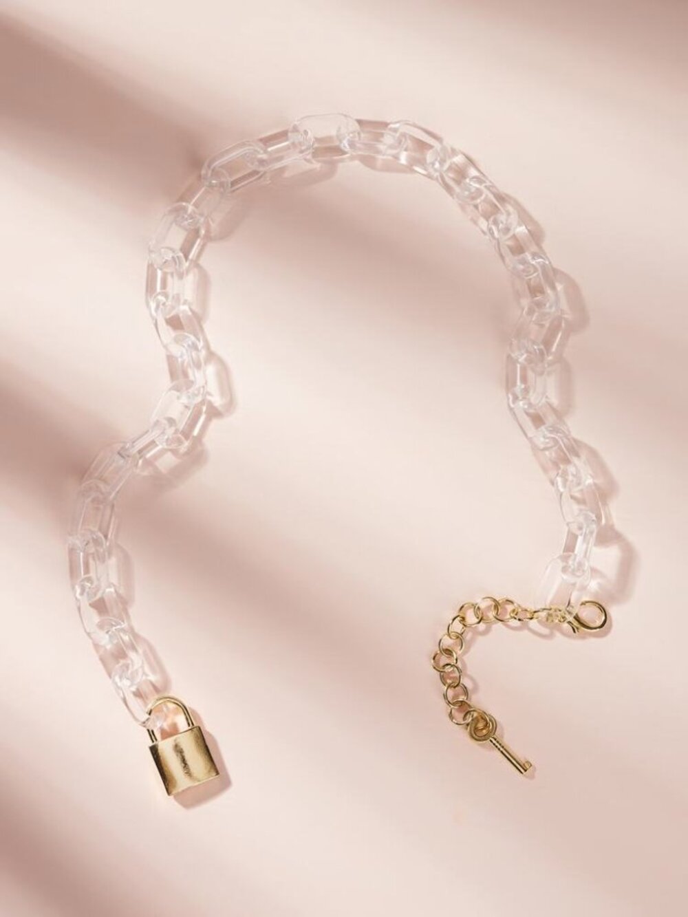 NIB SHEIN Clear Acrylic Chain Necklace with Gold Padlock Accent